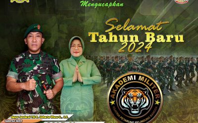 Gubernur Akademi Militer Beserta Persit Kartika Chandra Kirana PCBS Akmil dan Keluarga Besar Akademi Militer Mengucapkan Selamat Tahun Baru 2024.