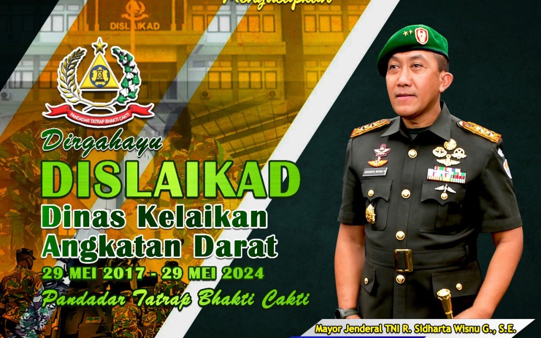 Gubernur Akademi Militer Beserta Persit Kartika Chandra Kirana PCBS Akmil dan Keluarga Besar Akademi Militer Mengucapkan Dirgahayu Dislaikad Dinas Kelaikan Angkatan Darat “Pandadar Tatrap Bhakti Cakti”.