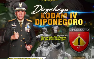 Gubernur Akademi Militer Beserta Persit Kartika Chandra Kirana PCBS Akmil dan Keluarga Besar Akademi Militer Mengucapkan Dirgahayu Kodam 4 Diponegoro “Sirnaning Yakso Katon Gapuraning Ratu, Dipo Pratomo Tumbal Negoro”.