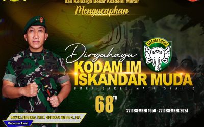 Gubernur Akademi Militer Beserta Persit Kartika Chandra Kirana PCBS Akmil dan Keluarga Besar Akademi Militer Mengucapkan Dirgahayu Kodam Iskandar Muda “Udep Saree Mati Syahid”.